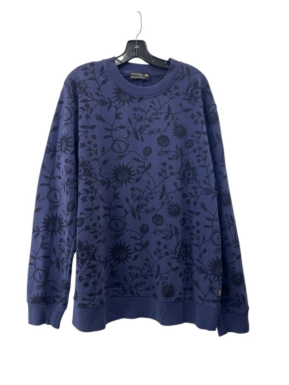 $105 NWT Scotch & Soda Blue Floral Graphic Print Felp Sweatshirt size XXL